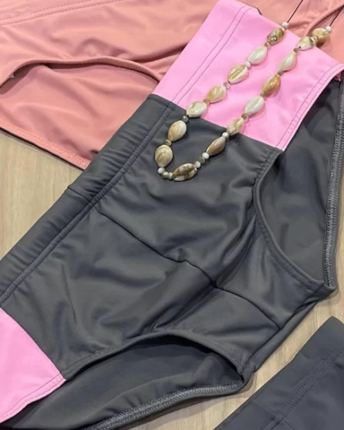 SUNGA DE PRAIA ROSA E PRETO COM BOJO ZDUOZ