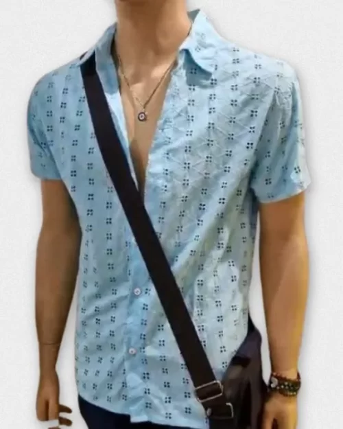 CAMISA EM LAISE AZUL - Imagem 2