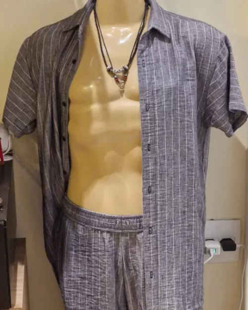 CONJUNTO DE LINHO LISTRADO CINZA - Imagem 3