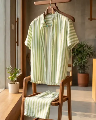 CAMISA DE VISCOLINHO LISTRADA VERDE