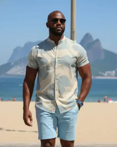 CAMISA DE VISCOSE DIGITAL ESTAMPA FOLHAS AZUL