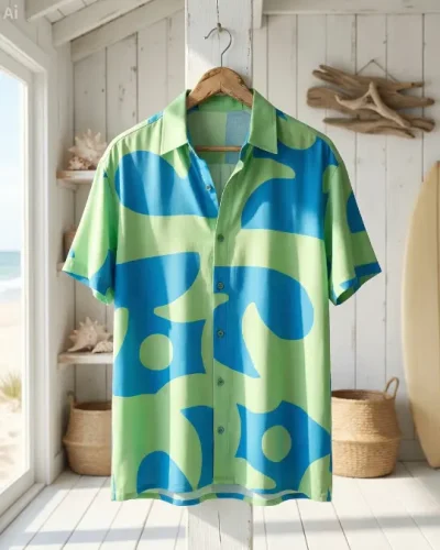CAMISA DE VISCOSE DIGITAL ESTAMPADA VERDE MAR