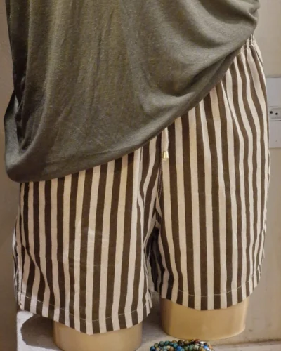 SHORT DE LINHO E ALGODÃO LISTRADO